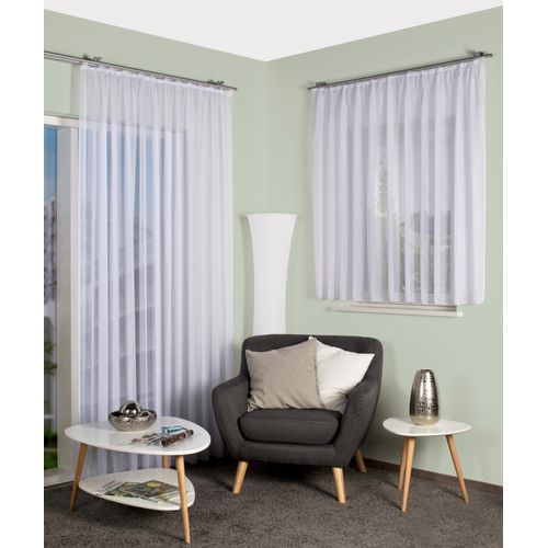 4056751331067 - Gardine HOME WOHNIDEEN KYRA Gr 2 weiß B450cm H145cm Voile Polyester Gardinen EFFEKTVOILE LÄNGSSTREIFEN KRÄUSELBAND