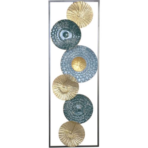 4046884064581 - Wanddekoobjekt Wanddekoration gold (goldfarben) B31cm H90cm T3cm Metall HOFMANN LIVING AND MORE Wanddekoobjekte Kreise in blau gold aus Metall mit Rahmen