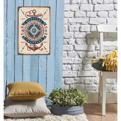 4067437337631 - Metallbild QUEENCE Nautical Bilder Gr B H 30 cm x 45 cm Metallbild Schriftzüge Hochformat 1 St rot Metallbilder Stahlschilder