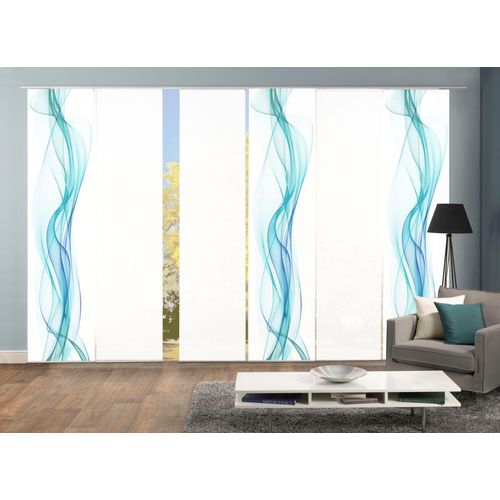 4056751299183 - Schiebegardine HOME WOHNIDEEN 6ER SET HAZE Gr 1 blau (petrol) B60cm H245cm Polyester Gardinen HxB 245x60 Schiebevorhang 6er Set Digitaldruck