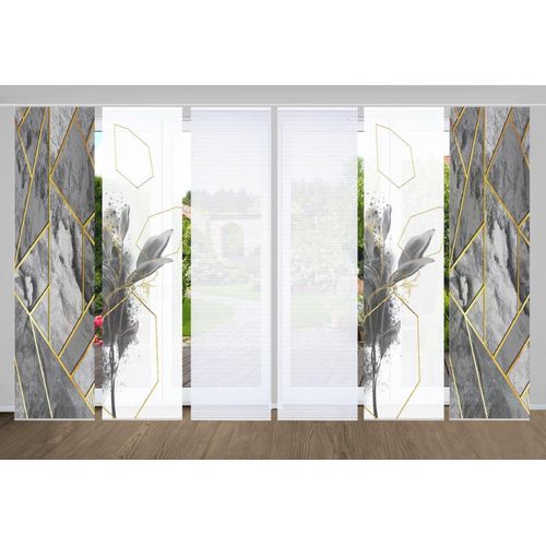 4056751444088 - Schiebegardine HOME IN GREEN SIGNUM Gr 1 grau B60cm H245cm Polyester Gardinen SET DIGITALDRUCKBAMBUSOPTIK RECYCELT