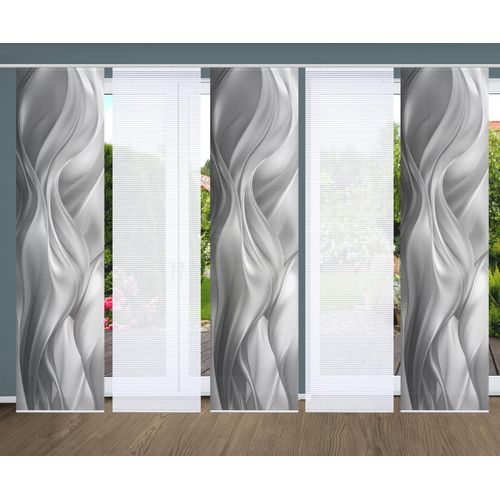 4056751515429 - Schiebegardine HOME IN GREEN ALCINA Gr 1 grau B60cm H245cm Polyester Gardinen SET DIGITALDRUCKBAMBUSOPTIK RECYCELT