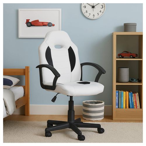 4255701914309 - Schreibtischstuhl Junior höhenverstellbar ergonomischer Drehstuhl Weiß-Schwarz