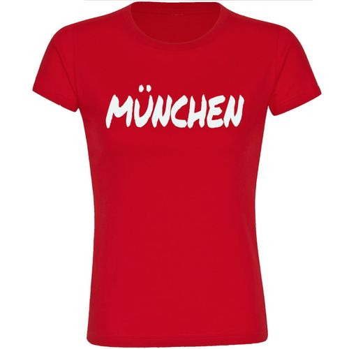 4068859538552 - multifanshop Damen T-Shirt - München rot - Textmarker - Druck weiß - Frauen