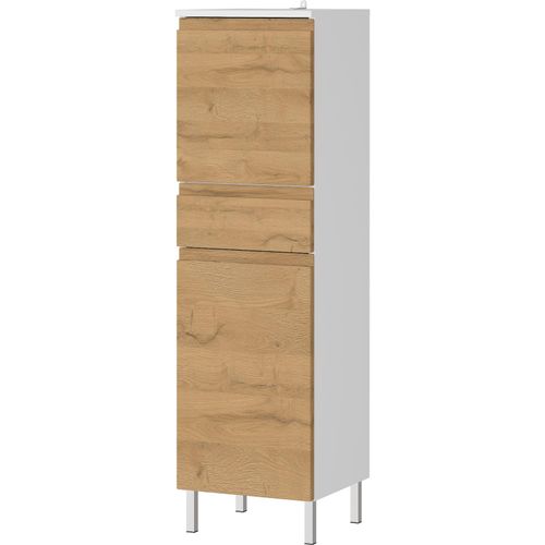 4255632541957 - Hochschrank mit verstellbaren Einlegeböden 34x34x120 in Weiß und Grandson-Eiche Grifflose Chromfüße Veer Kollektion Kadima Design 4255632541957 - Hochschrank mit verstellbaren Einlegeböden 34x34x120 in Weiß und Grandson-Eiche Grifflose Chromfüße Veer Kollektion Kadima Design