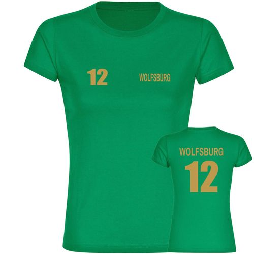 4068859513603 - multifanshop Damen T-Shirt - Wolfsburg - Trikot Nummer 12 gold - Druck gold metallic - Frauen 4068859513603 - multifanshop Damen T-Shirt - Wolfsburg - Trikot Nummer 12 gold - Druck gold metallic - Frauen