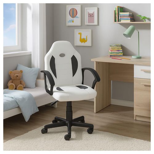 4255701914200 - Schreibtischstuhl Junior höhenverstellbar ergonomischer Drehstuhl Weiß-Grau