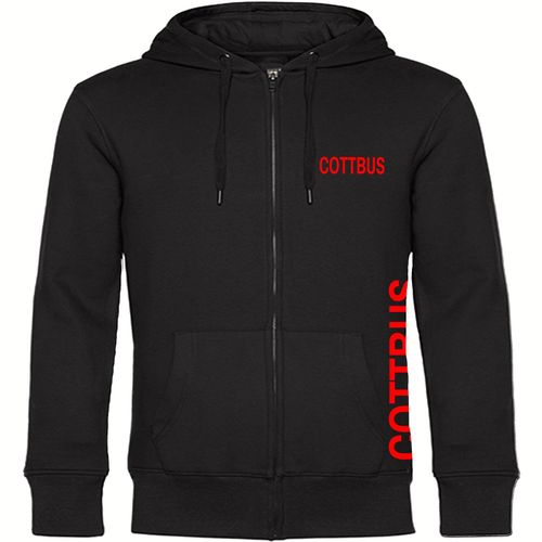 4068859551711 - multifanshop Kapuzen Sweatshirt Jacke - Cottbus - Brust & Seite - Druck rot - Sweat