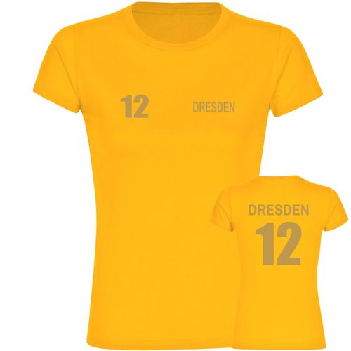 4068859554828 - multifanshop Damen T-Shirt - Dresden - Trikot Nummer 12 gold - Druck gold metallic - Frauen 4068859554828 - multifanshop Damen T-Shirt - Dresden - Trikot Nummer 12 gold - Druck gold metallic - Frauen