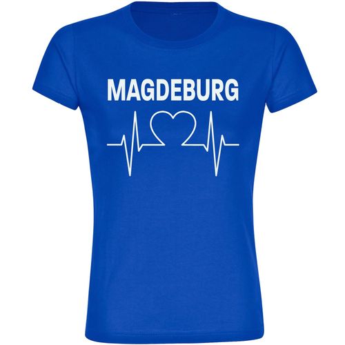 4068859542634 - multifanshop Damen T-Shirt - Magdeburg - Herzschlag - Druck weiß - Frauen