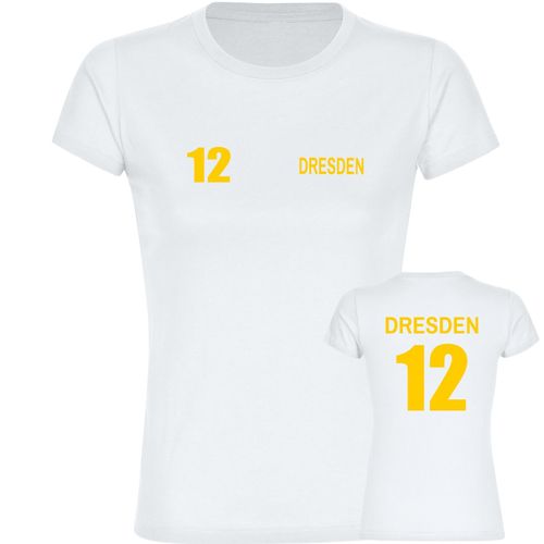 4068859556242 - multifanshop Damen T-Shirt - Dresden - Trikot Nummer 12 - Druck gelb - Frauen