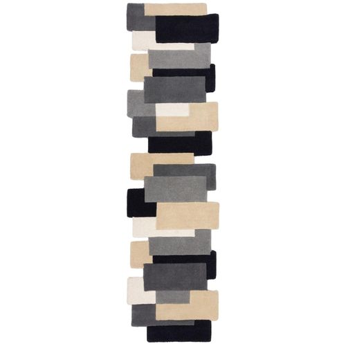 4255632532290 - Handgetufteter Wollteppich Thames Eva - Geometrisch & Modern Farbe Grau-Beige 60x230 cm Kadima Design