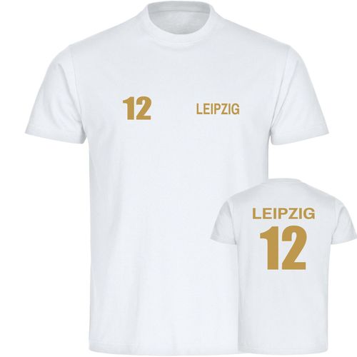 4068859521141 - multifanshop Herren T-Shirt - Leipzig - Trikot Nummer 12 gold - Druck gold metallic - Männer