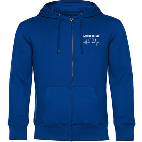 4068859543075 - multifanshop Kapuzen Sweatshirt Jacke - Magdeburg - Herzschlag - Druck weiß - Sweat