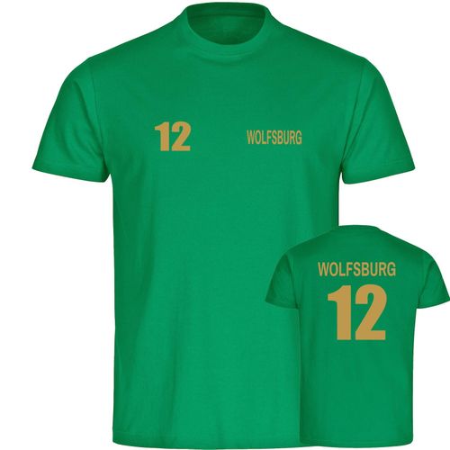 4068859513078 - multifanshop Herren T-Shirt - Wolfsburg - Trikot Nummer 12 gold - Druck gold metallic - Männer