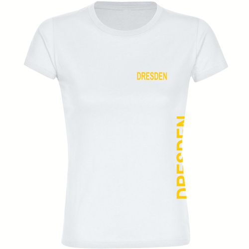 4068859556938 - multifanshop Damen T-Shirt - Dresden - Brust & Seite - Druck gelb - Frauen 4068859556938 - multifanshop Damen T-Shirt - Dresden - Brust & Seite - Druck gelb - Frauen