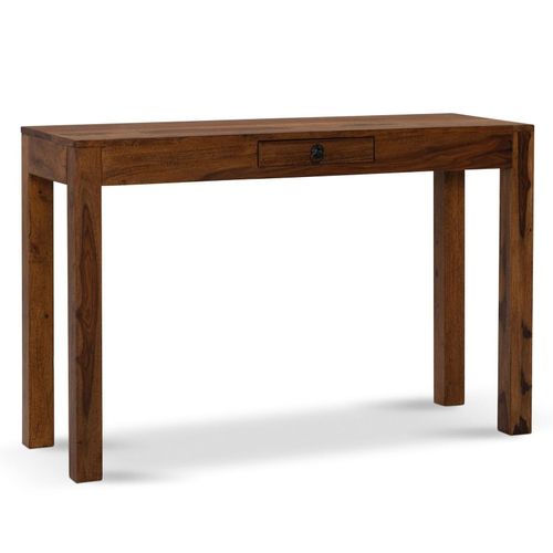 4255632563195 - Schreibtisch Kompakt 118x40x76cm Sheesham Massivholz Dunkelbraun Platzsparend mit Schublade Handgefertigt & Modern Büro Kadima Design