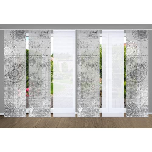 4056751438308 - Schiebegardine HOME IN GREEN MANDRIGA Gr 1 grau B60cm H245cm Polyester Gardinen SET DIGITALDRUCKBAMBUSOPTIK RECYCELT