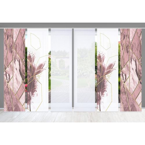 4056751444071 - Schiebegardine HOME IN GREEN SIGNUM Gr 1 rosa B60cm H245cm Polyester Gardinen SET DIGITALDRUCKBAMBUSOPTIK RECYCELT