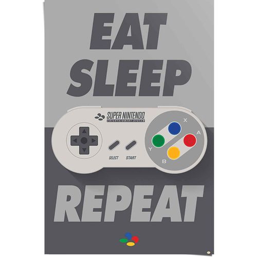 8714597560961 - Poster REINDERS Super Nintendo Eat sleep repeat silber (farbe bild(er) silberfarben) B61cm H915cm Papier Bilder