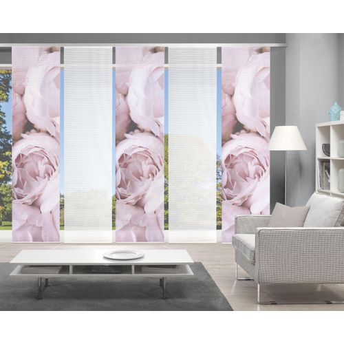 4056751384872 - Schiebegardine VISION S ROSANA 5er SET Gr 1 rosa (rosé) Gardinen 260cm Paneelwagen 60cm Polyester Bambus-Optik Digital bedruckt B60cm H260cm
