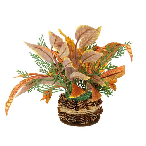 4019844770891 - Kunstblume IGEA Herbstgesteck Chrysanthemen gelb B20cm H24cm L16cm Polyester Kunstpflanzen Im Zapfentopf mit Physalis Eule Herbstlaub