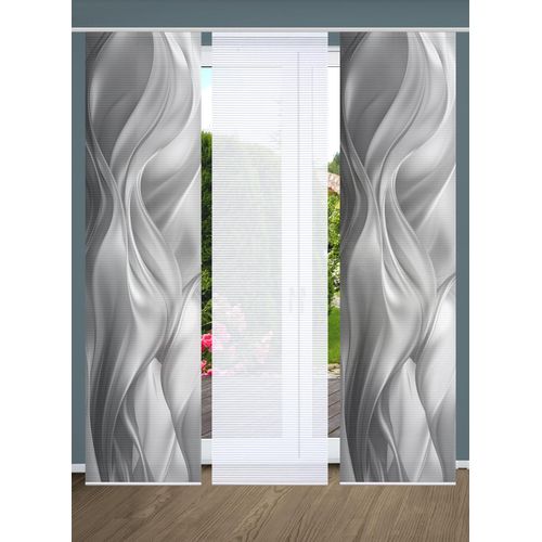 4056751515382 - Schiebegardine HOME IN GREEN ALCINA Gr 1 grau B60cm H245cm Polyester Gardinen SET DIGITALDRUCKBAMBUSOPTIK RECYCELT