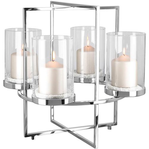 4042911450471 - Kerzenleuchter FINK NORMAN Weihnachtsdeko 4-flammig Adventsleuchter silber (silberfarben) Kerzenhalter H 43cm Edelstahl Glas aus Edelstahl und Glas - Höhe 43 cm x Ø 46 cm H43cm