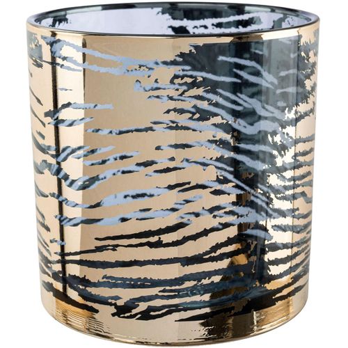 4064118142157 - Windlicht CREATIV HOME Kerzenhalter LEOPARD gold (goldfarben) H15cm Ø15cm Glas Kerzenhalter Teelichthalter aus Glas Höhe ca 15 cm