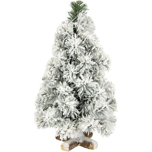 4019844783655 - Dekobaum IGEA Weihnachtsdeko Weihnachtsbaum grün (grün weiß) B23cm H38cm T23cm Kunststoff Dekofiguren Tannenbaum auf Holzfuß mit Kunstschnee 38 cm