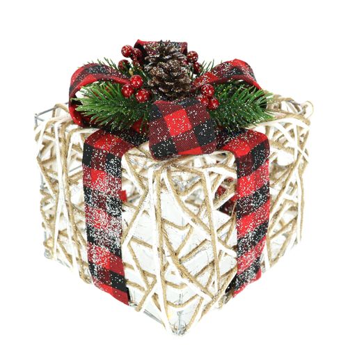 4019844799151 - Dekofigur IGEA Weihnachtsfigur Leuchtfigur LED-Geschenk mit Schleife rot (weiß rot) B15cm H19cm Polyester Dekofiguren Geschenkpaket Schleife Tanne Beeren Zapfen Weihnachtsdeko beleuchtet