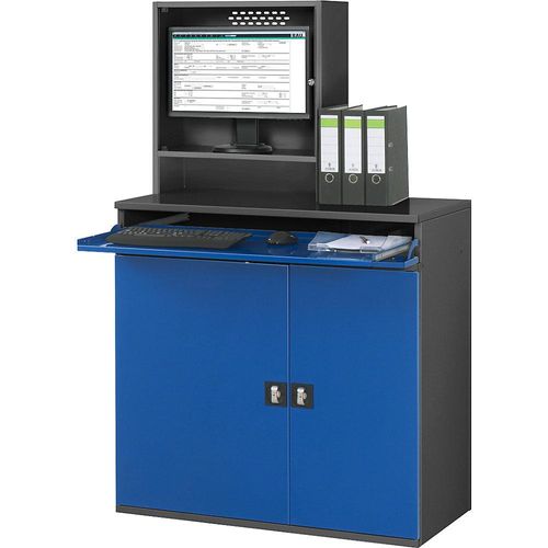 4040376921161 - Computer-Arbeitsstation Monitorgehäuse 1 Ausziehboden Breite 1100 mm anthrazit enzianblau RAU 4040376921161 - Computer-Arbeitsstation Monitorgehäuse 1 Ausziehboden Breite 1100 mm anthrazit enzianblau RAU