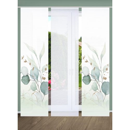 4056751441070 - Schiebegardine HOME IN GREEN ABANIO Gr 1 grün B60cm H245cm Polyester Gardinen SET DIGITALDRUCKBAMBUSOPTIK RECYCELT