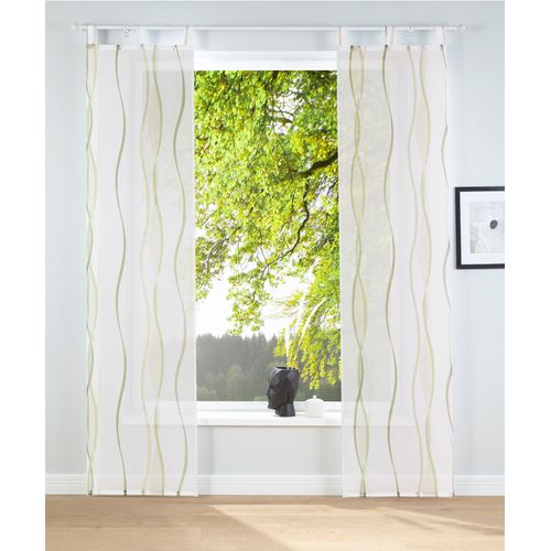6920192989539 - Schiebegardine MY HOME Dimona Gr 1 beige (creme grün) B57cm H145cm Voile Polyester Gardinen 2er-Set Fertiggardine inkl Beschwerungsstange Wellen