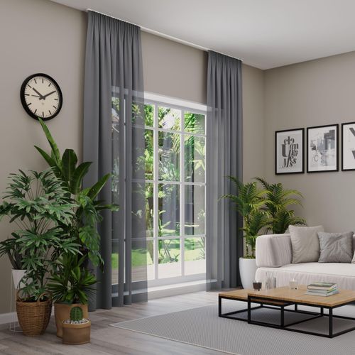 4006470586910 - Vorhang nach Maß NEUTEX FOR YOU EVA grau (dunkelgrau) B500cm H225cm Obermaterial 100% Polyester Gardinen nach Maß Uni-Voile mit elegantem Glanz