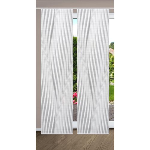 4056751442275 - Schiebegardine HOME IN GREEN RIWELO Gr 1 grau B60cm H245cm Polyester Gardinen SET DIGITALDRUCKBAMBUSOPTIK RECYCELT