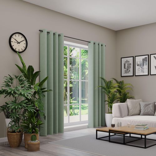 4006470538575 - Vorhang NEUTEX FOR YOU BELMONDO grün (salbeigrün) B138cm H205cm Polyester Gardinen Uni mit samtiger Oberfläche nach Maß