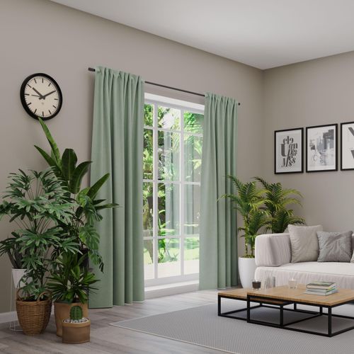 4006470534034 - Vorhang NEUTEX FOR YOU BELMONDO grün (salbeigrün) Gardinen 280cm Multifunktionsband 138cm Polyester Uni mit samtiger Oberfläche nach Maß B138cm H280cm