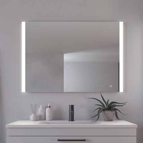 5705387009732 - Badspiegel LOEVSCHALL Vega Quadratisch Badzimmerspiegel mit LED Beleuchtung Lichtspiegel silber (weiß) Spiegel B H T 100cm x 70cm x 27cm Spiegelglas Touchpanel für Lichtsteuerung Dimmbar Spiegel Dänisches Design B100cm H70cm T27cm