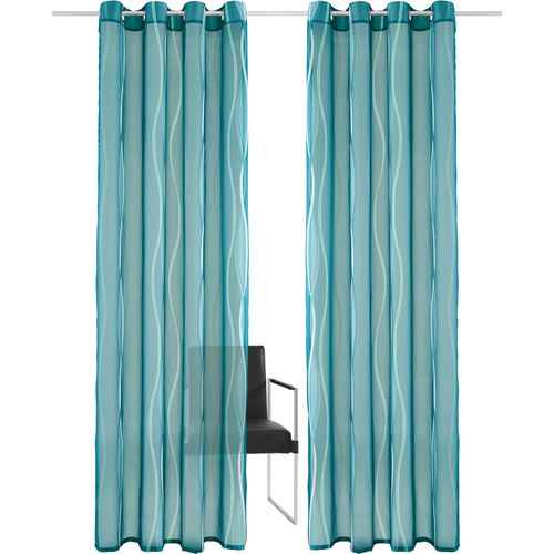 6920192966929 - Gardine MY HOME Dimona Gardinen Gr 145 cm Ösen 140 cm blau (petrol) Ösen Gardine 2er-Set transparent Voile Polyester