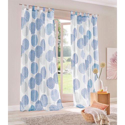 6920192979172 - Gardine MY HOME Belem Gardinen Gr 145 cm Schlaufen 140 cm weiß (weiß blau) Schlaufen Gardine 1 Schal Vorhang Fertiggardine transparent