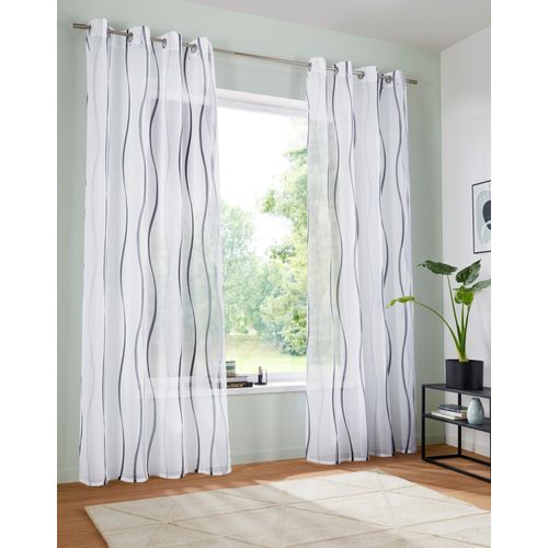6944185418332 - Gardine MY HOME Dimona Gardinen Gr 145 cm Ösen 140 cm bunt (weiß silberfarben grau) Ösen Gardine 2-er Set transparent Voile Polyester Wellen Bestseller