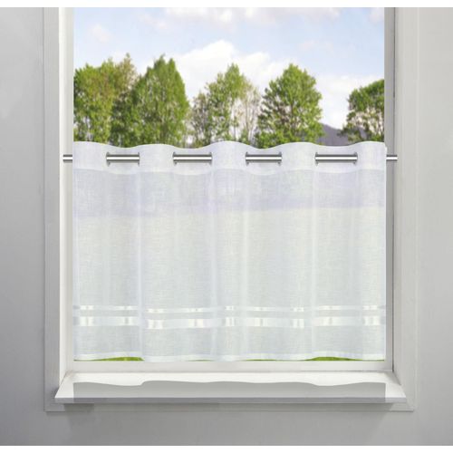 6920192964765 - Scheibengardine MY HOME REGINA Gr 4 weiß B120cm H45cm Voile Polyester Gardinen mit einseitig aufgenähten Satinbändern Leinenstruktur Polyester