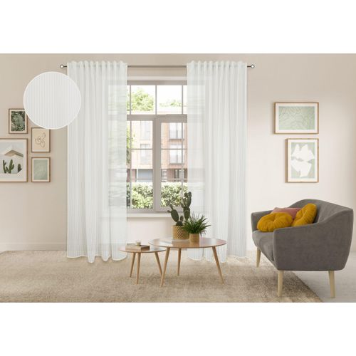 4068222604648 - Gardine MY HOME Mazi Gr 1 weiß B140cm H145cm Polyester Gardinen 1 Schal mit eingewebten Längsstreifen