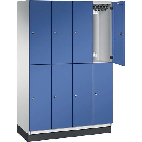 4059369448455 - Doppelstock-Spind Cambio 4 Abteile Korpus lichtgrau   Stahlblech-Tür enzianblau Breite 1200 mm