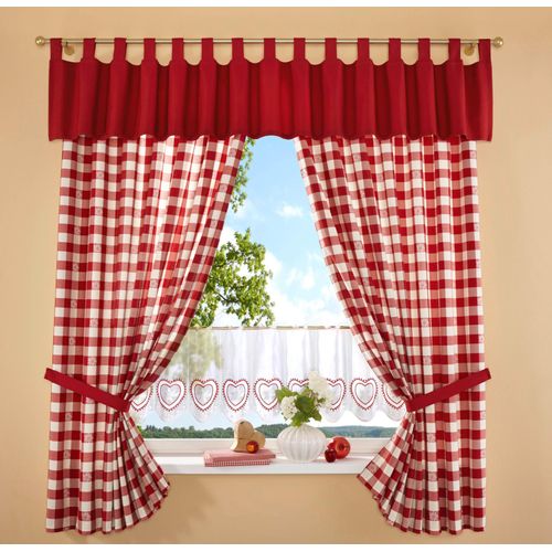 4028298293221 - Querbehang STICKEREIEN PLAUEN Durach Gardinen Gr 40 cm Schlaufen 150 cm rot Schlaufen Gardine