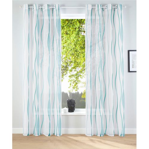 6920192967148 - Gardine MY HOME Dimona Gardinen Gr 265 cm Ösen 140 cm weiß (weiß petrol) Ösen Gardine 2-er Set transparent Voile Polyester Wellen