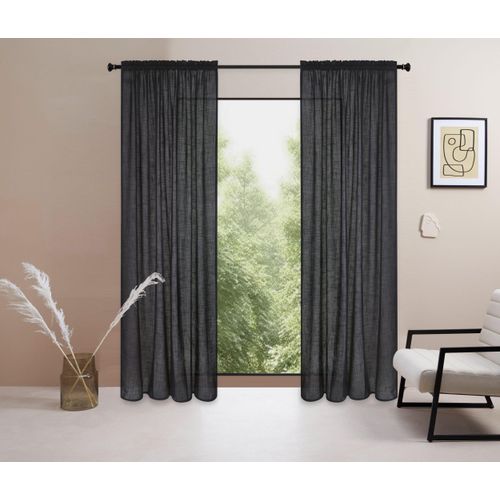 6941446633831 - Gardine LEGER HOME BY LENA GERCKE Marusha Gardinen Gr 175 cm Stangendurchzug 140 cm schwarz Stangendurchzug 1 Schal Leinenoptik gewebt verschiedene Größen