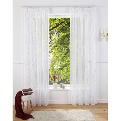 6941446602684 - Gardine MY HOME Mila Gr 2 grau (weiß grau) B140cm H175cm Voile Polyester Gardinen mit Wellenmuster bestickt Voile einfarbig 6941446602684 - Gardine MY HOME Mila Gr 2 grau (weiß grau) B140cm H175cm Voile Polyester Gardinen mit Wellenmuster bestickt Voile einfarbig