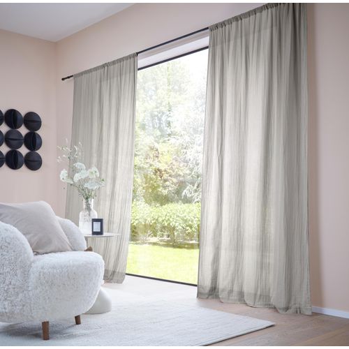 4068222577621 - Gardine LEGER HOME BY LENA GERCKE Hevin Musselin Vorhang blickdichte Gardine Gardinen Gr 145cm Stangendurchzug 130cm grau natürliche moderne Gardine in schönem Musselin Look